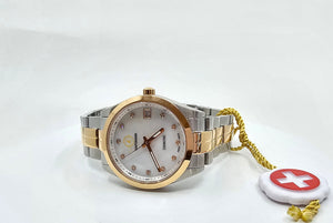 Haftavani - HPL40210.05 – Diamond Queen Bicolour Silver-Rose Gold Stainless Steel Lady Watch - Swiss Made - Marble Face