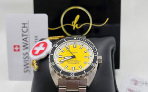 Haftavani - HPLA44100.05 – Titanium 300M Lightweight Outdoor Automatic Watch - Swiss Made - Yellow Face - Titanium