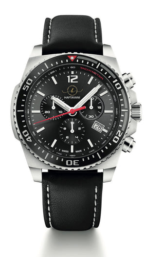 Haftavani H34093.03 – Sports Chronograph for Men with Authentic Black Leather - Swiss Made