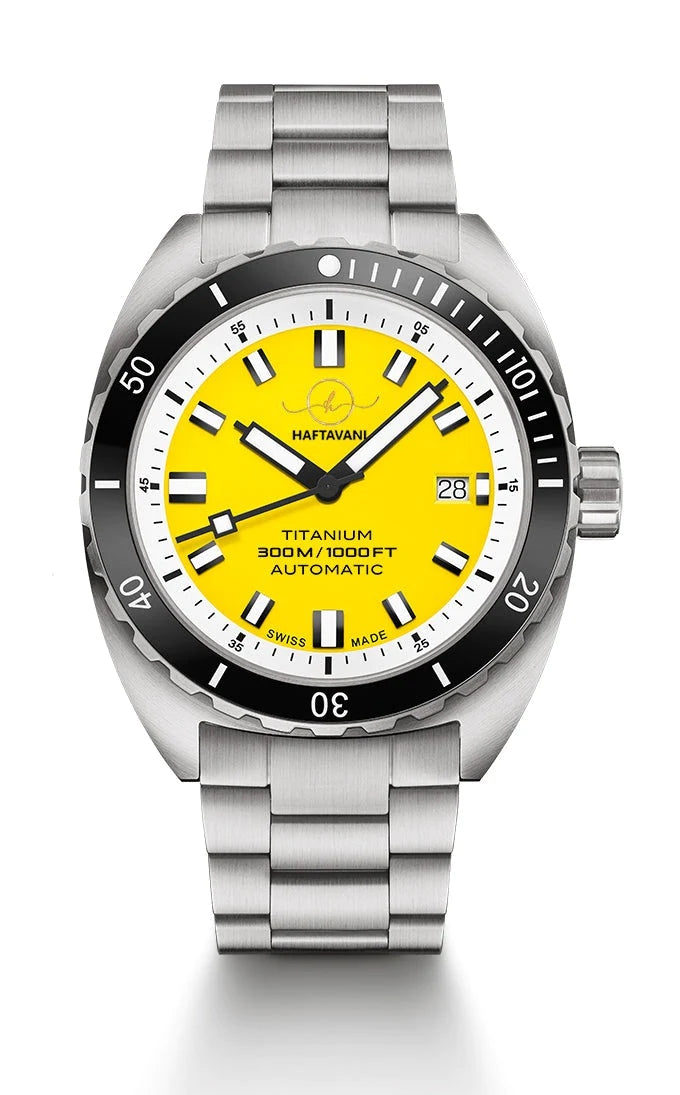 Haftavani – Titanium 300M Lightweight Outdoor Automatic Watch Swiss Made Yellow Face Titanium
